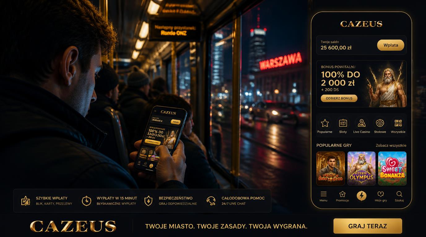  Gracz trzymający smartfon z działającą aplikacją kasyna w komunikacji miejskiej w Polsce