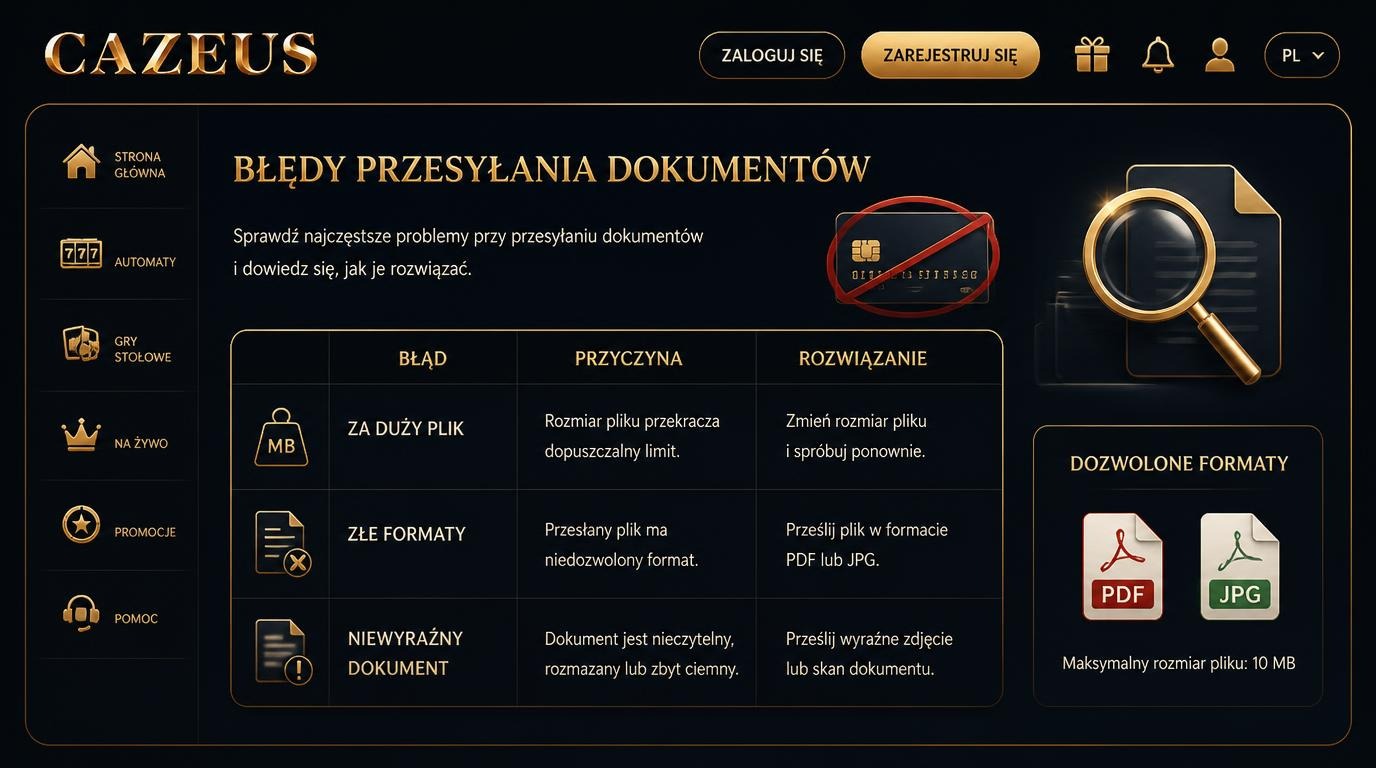 alternatywny tekst: typowe bledy przy weryfikacji dokumentow w casynie Cazeus